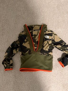 The North Face Kids Camo Fleece Pullover Jacket - Olive & Orange Trim